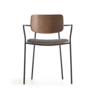 KAVE HOME Maureen Matstol, med Armstöd - Brunt Valnötsfanér, Tyg och Svart Metall