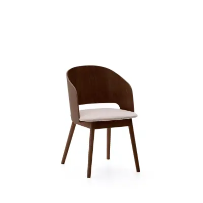 KAVE HOME Senoa matstol, med armstöd - beige chenilletyg och askfaner med wengefinish