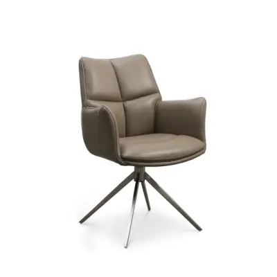Lily matstol, med armstöd och vridfunktion - nougatläder och metall