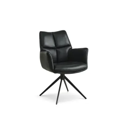 Lily matstol, med armstöd och vridfunktion - svart läder och svarta ben