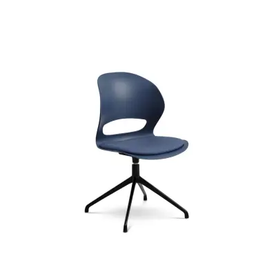 Linea matstol, med snurrfunktion och denimblå tygkudde - denimblå PVC och svart metall