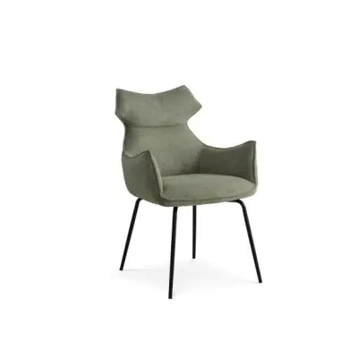 Liva matstol, med lock. armstöd - grönt tyg och svarta ben