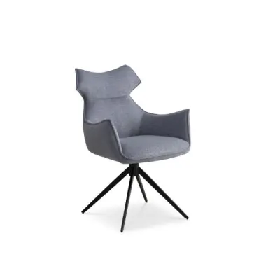 Liva matstol, med lock. armstöd och vridfunktion - isblått tyg och svarta ben