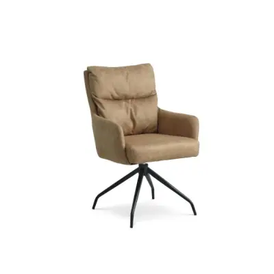 Lotus matstol, med armstöd och vridfunktion - karamellbrunt mikroläder och svarta ben