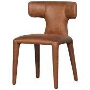 Matstol i trä med läderlook i cognac