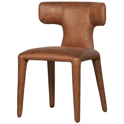 Matstol i trä med läderlook i cognac