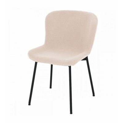 Matstol med nalle - beige bouclétyg och svart metall