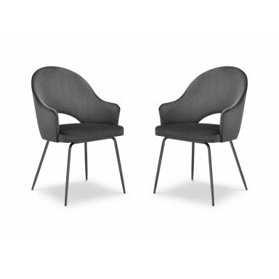 MICADONI Johnny matstol med armstöd - antracitgrå sammet och svart metall