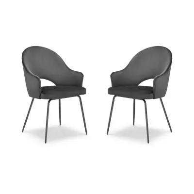 MICADONI Johnny matstol med armstöd - antracitgrå sammet och svart metall