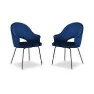 MICADONI Johnny matstol med armst&ouml;d - bl&aring; sammet och svart metall