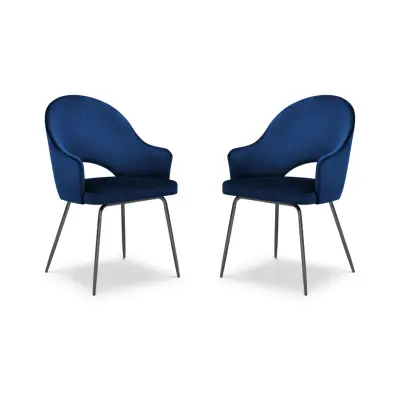 MICADONI Johnny matstol med armstöd - blå sammet och svart metall