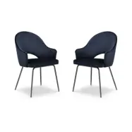 MICADONI Johnny matstol med armst&ouml;d - bl&aring; sammet och svart metall