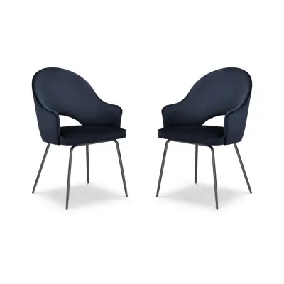 MICADONI Johnny matstol med armstöd - blå sammet och svart metall