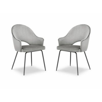 MICADONI Johnny matstol med armstöd - grå sammet och svart metall