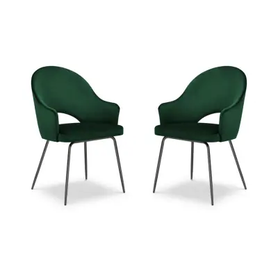 MICADONI Johnny matstol med armstöd - grön sammet och svart metall
