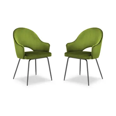 MICADONI Johnny matstol med armstöd - grön sammet och svart metall