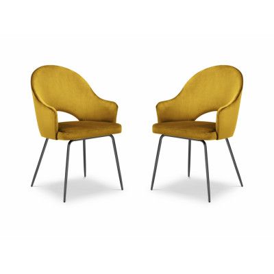 MICADONI Johnny matstol med armstöd - gul sammet och svart metall
