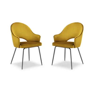 MICADONI Johnny matstol med armstöd - gul sammet och svart metall