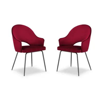 MICADONI Johnny matstol med armstöd - röd sammet och svart metall