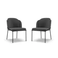 MICADONI Limmen matstol - antracitgrå bouclé och svart metall (set om 2)
