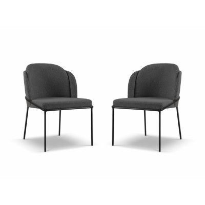 MICADONI Limmen matstol - antracitgrå bouclé och svart metall (set om 2)