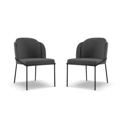 MICADONI Limmen matstol - antracitgrå bouclé och svart metall (set om 2)