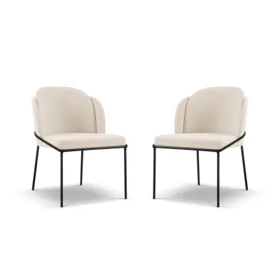 MICADONI Limmen matstol - beige bouclé och svart metall (set med 2)