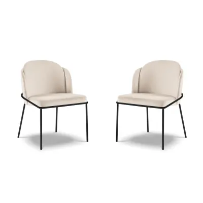MICADONI Limmen matstol - beige sammet och svart metall (set med 2)