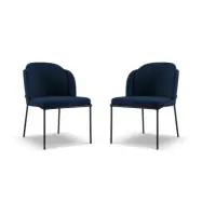 MICADONI Limmen matstol - blå bouclé och svart metall (set med 2)