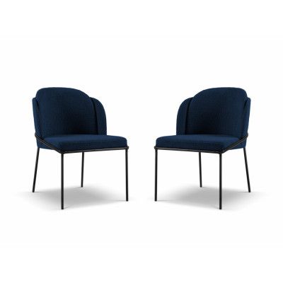 MICADONI Limmen matstol - blå bouclé och svart metall (set med 2)
