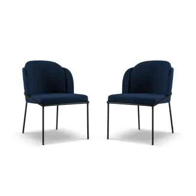 MICADONI Limmen matstol - blå bouclé och svart metall (set med 2)