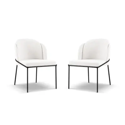 MICADONI Limmen matstol - vit bouclé och svart metall (set med 2)