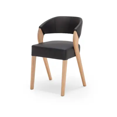 NocNoi Brokholm Matstol - Svart Konstläder och Ben i Ek, med Armstöd