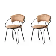 NORDVÄRK Istanbul matstol med armstöd - beige sammet och svart metall (set om 2)