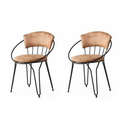 NORDVÄRK Istanbul matstol med armstöd - beige sammet och svart metall (set om 2)