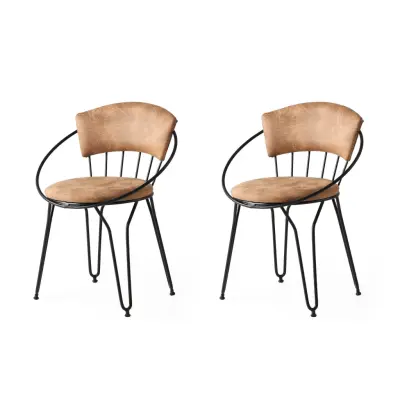 NORDVÄRK Istanbul matstol med armstöd - beige sammet och svart metall (set om 2)