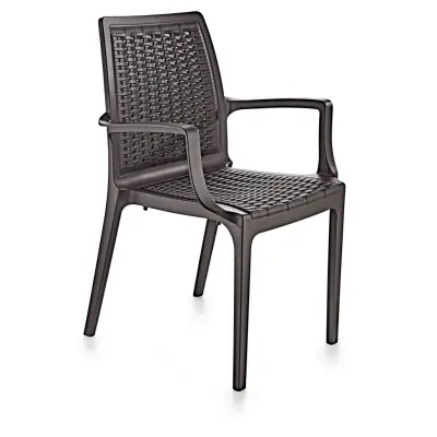 NORDVÄRK Matstol i rotting, w. armstöd - mörkbrun v2 polypropen