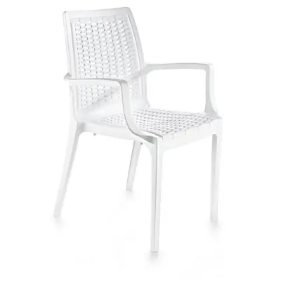 NORDVÄRK Matstol i rotting, w. armstöd - vit v2 polypropen