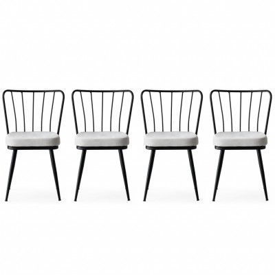 NORDVÄRK matstol - sammet och svart metall (set om 4)