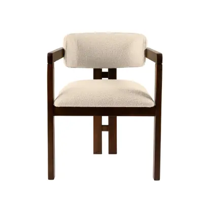 NORDVÄRK Mistral matstol, med armstöd - benvit polyester och valnötsfärgat bokträ