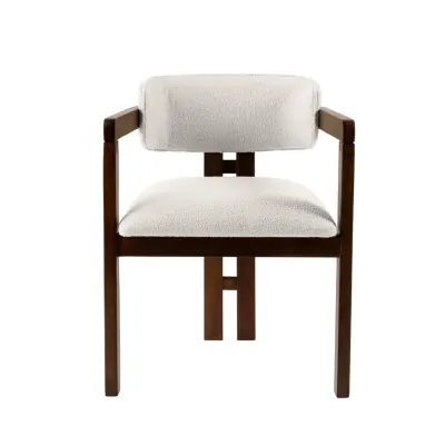 NORDVÄRK Mistral matstol, med armstöd - vit polyester och valnötsfärgad bokträ