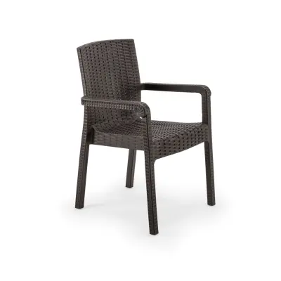 NORDVÄRK Rotting Royale matstol, w. armstöd - mörkbrun polypropen