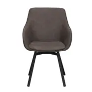 ROWICO Alison Matstol, med Armst&ouml;d och Snurrfunktion - Gr&aring; Mikrofiberpolyester och Svart Metall