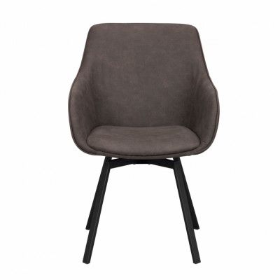 ROWICO Alison Matstol, med Armstöd och Snurrfunktion - Grå Mikrofiberpolyester och Svart Metall