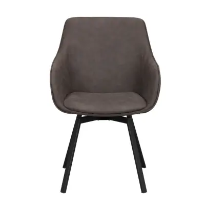 ROWICO Alison Matstol, med Armstöd och Snurrfunktion - Grå Mikrofiberpolyester och Svart Metall