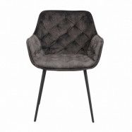 ROWICO Gilroy matstol med armstöd - grå polyester sammet och svart metall
