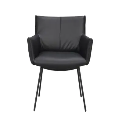 ROWICO Hinckley matbordsstol, med armstöd - svart läder och svart metall