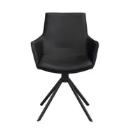 ROWICO Lowell Matstol, med Armstöd och Vridbar Bas - Svart Läder och Svart Metall