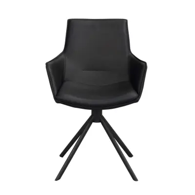 ROWICO Lowell Matstol, med Armstöd och Vridbar Bas - Svart Läder och Svart Metall