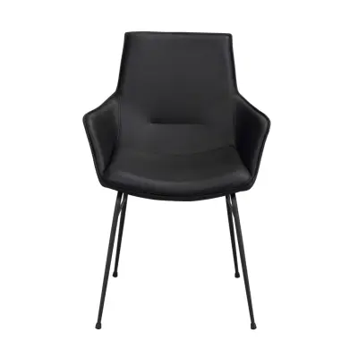 ROWICO Lowell Matstol, med Armstöd - Svart Läder och Svart Metall